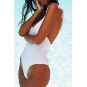 Lovely Flounce White One-piece Swimsuit