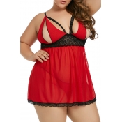 Lovely Sexy Patchwork Red Babydoll