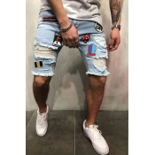 Lovely Men Casual Patchwork Baby Blue Shorts