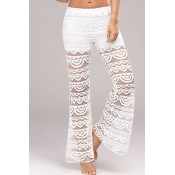 Lovely Chic Patchwork See-through White Pants