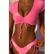 Lovely Print Pink Plus Size Two-piece Swimsuit
