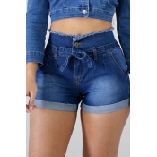 Lovely Chic Lace-up Deep Blue Shorts