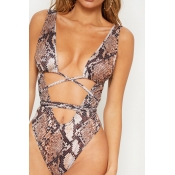 Lovely V Neck Print One-piece Swimsuit