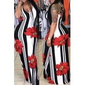 LW BASICS Leisure Striped Print Red Maxi Dress