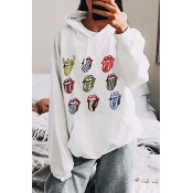 Lovely Casual Lip Print White Hoodie