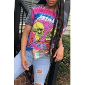 Lovely Chic Basic Print Multicolor T-shirt