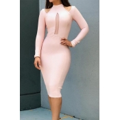 Lovely Chic Hollow-out Light Pink Knee Length Dres