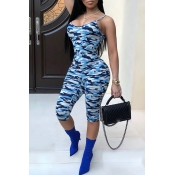 Lovely Casual Camo Print Blue One-piece Jumpsuit