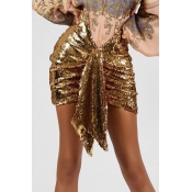 Lovely Sexy Sequin Design Gold Skirt