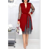 Lovely Sweet Patchwork Red Knee Length Dress