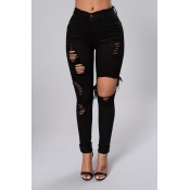 Lovely Trendy Hollow-out Black Jeans