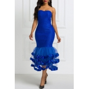 Lovely Chic Flounce Blue Trumpet Mermaid Dress