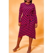 Lovely Chic  Striped Red Knee Length Plus Size Dre