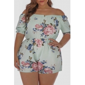 Lovely Bohemian Print Blue Plus Size One-piece Rom