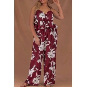 Lovely Casual Print Wine Red Plus Size Two-piece P