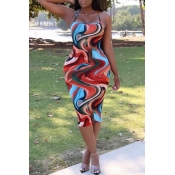 Lovely Casual Print Red Mid Calf Dress