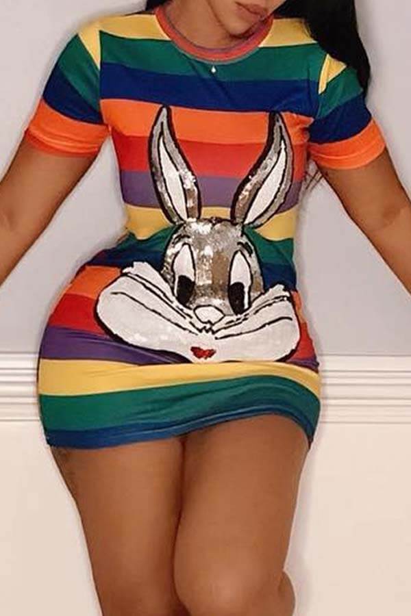 LW Sweet Character Printed Sheath Multicolor Mini Dress