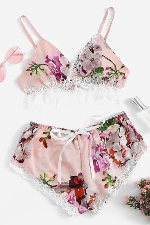 Lovely Sexy Print Pink Sleepwear