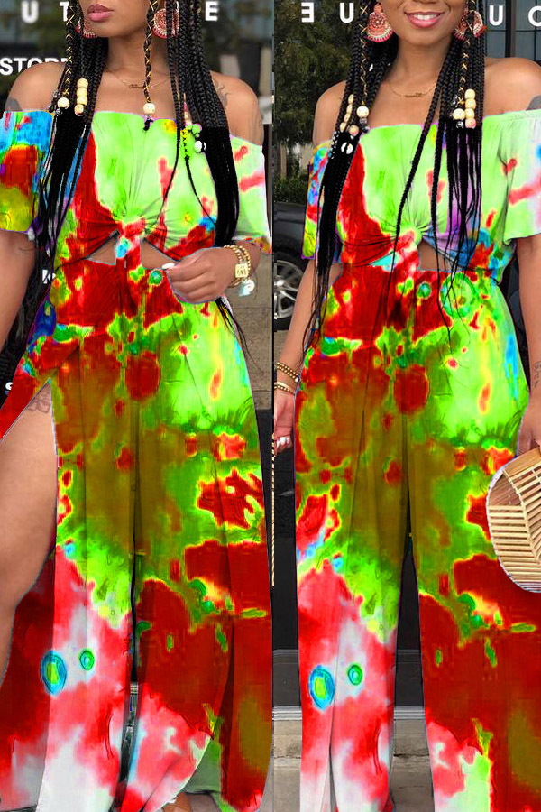 Lovely Bohemian Print Red Two-piece Pants Set