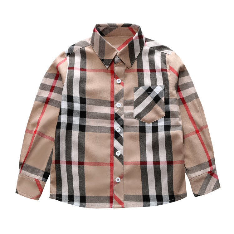 Lovely Casual Plaid Print Apricot Boys Shirt