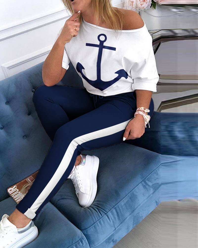 LW Casual Side Striped Print Pants Set