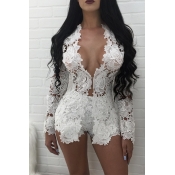 Lovely Sweet Hollow-out White Two-piece Shorts Set