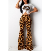 Lovely Casual Lip Printed Yellow Two-piece Pants S