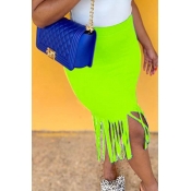 Lovely Chic Tassel Design Green Skirt