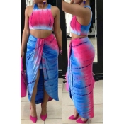 Lovely Casual Print Baby Blue Two-piece Skirt Set