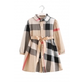 Lovely Sweet Plaid Print Apricot Girl Mini Dress