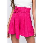 Lovely Casual Drawstring Lace-up Rose Red Shorts