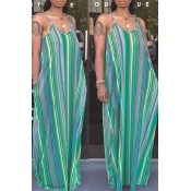 Lovely Casual Striped Loose Green Maxi Dress