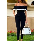 Lovely Chic Flounce Patchwork Black One-piece Jump