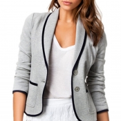 Lovely Casual Button Light Grey Coat