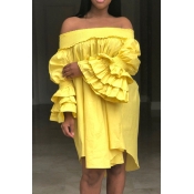 Lovely Casual Flounce Yellow Mini Dress