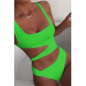 Lovely Hollow-out Green One-piece Swimsuit