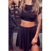 Lovely Casual Crop Top Black Two-piece Skirt Set