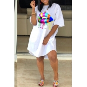 Lovely Casual Lip Print White Knee Length Dress