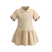 Lovely Chic Buttons Design Apricot Girl Knee Lengt
