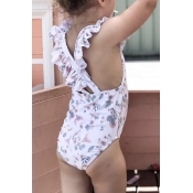 Lovely Sweet Print White Bathing Suit Girl One-pie