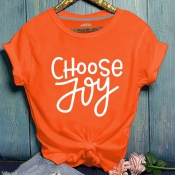 Lovely Casual Letter Print Orange T-shirt