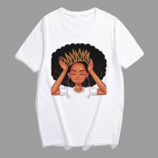LW Plus Size Leisure Print White T-shirt