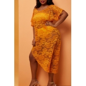 Lovely Asymmetrical Yellow Plus Size Cover-Up