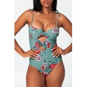 Lovely Print Green Bathing Suit One-piece Swimsuit