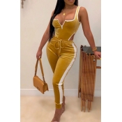 Lovely Casual Lace-up Yellow One-piece Jumpsuit