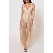 Lovely Casual See-through Gold Ankle Length Dress