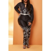 Lovely Trendy Print Black Plus Size One-piece Jump