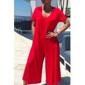 Lovely Leisure Basic Loose Red One-piece Jumpsuit