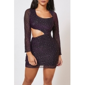 Lovely Trendy Hollow-out Purple Mini Dress