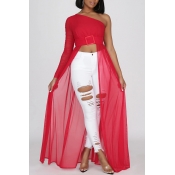 Lovely Stylish One Shoulder Red Blouse